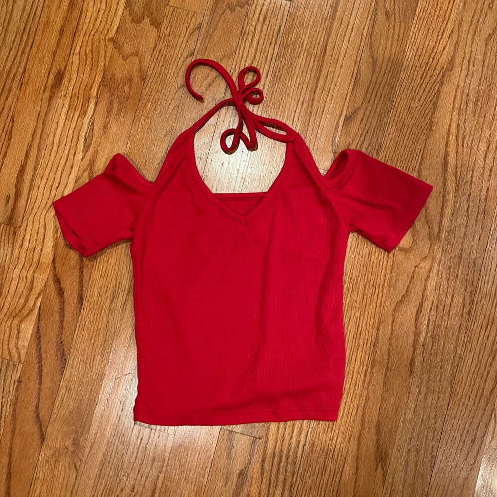 Red cold shoulder Top